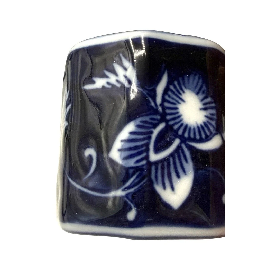 Pier 1 Imports Set of 4 Porcelain Napkin Holders Blue & White Chinoiserie NOS